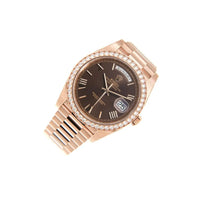 Rolex Day-Date 40 Presidential 228345RBR Diamond Bezel Baguette Chocolate Dial