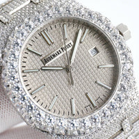Audemars Piguet Royal Oak, specifically an "iced out" or diamond-paved version.