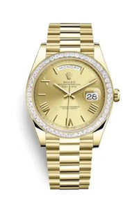 Rolex Day-Date 40 228398TBR Baguette Diamond Bezel Champagne Dial