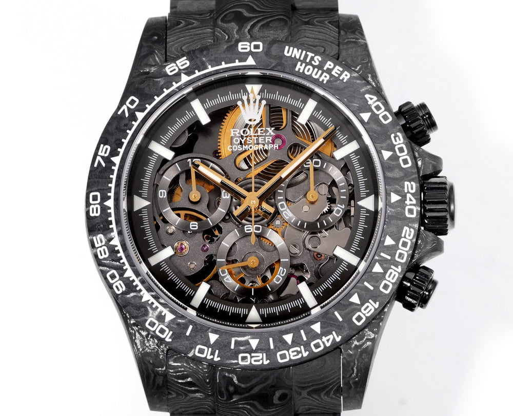 Rolex Cosmograph Daytona, often referred to as a Skeleton Concept Carbone Edition.