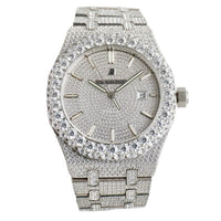 Audemars Piguet Royal Oak, specifically a "fully iced out" or "bust down" version.
