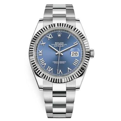 Rolex Datejust 41mm Azzurro Blue Roman Numeral Dial Fluted Bezel 126334
