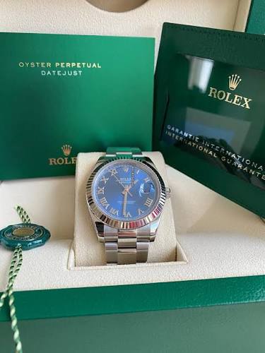 Rolex Datejust 41mm Azzurro Blue Roman Numeral Dial Fluted Bezel 126334