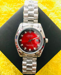 ROLEX LADIES DATEJUST 69174 RED VIGNETTE FACTORY DIAMOND 18K GOLD STEEL WATCH
