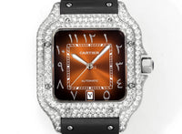 NEW 5TCW Natural Diamond Cartier Santos Large 40mm Pave Roman Brown Dial Men's W