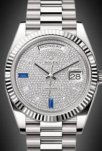 Rolex Day-Date 40 Platinum Presidential 228206 Smooth Bezel Paved / Baguette Diamond Dial