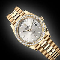 Rolex Day-Date 40 Presidential 228398TBR Baguette Diamond Bezel Silver Dial