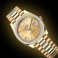 Rolex Day-Date 40 228398TBR Baguette Diamond Bezel Champagne Dial