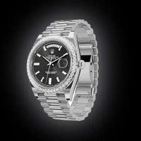 Rolex Day-Date 40 Presidential 228239 Fluted Bezel Baguette Diamond Black Dial