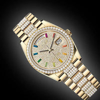 Rolex Day-Date 36mm Presidential 128238 Fluted Bezel Diamond Paved Dial