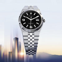 Rolex Land Dweller Silver Chain Silver Bezel Black Dial