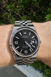 Rolex Land Dweller Silver Chain Silver Bezel Black Dial