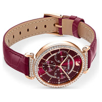 Swarovski Passage Chrono Red Dial leather Strap Watch for Women - 5580345