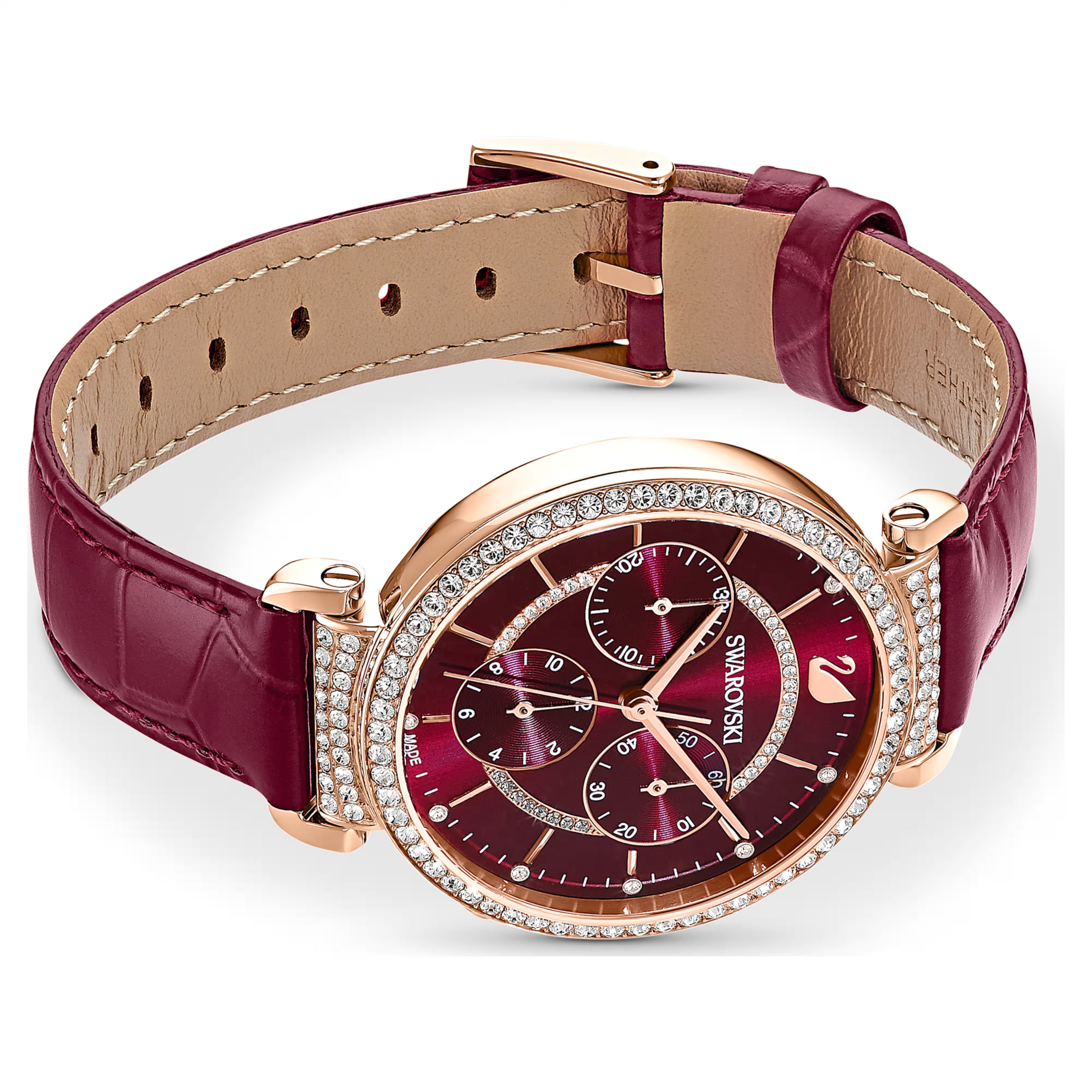Swarovski Passage Chrono Red Dial leather Strap Watch for Women - 5580345