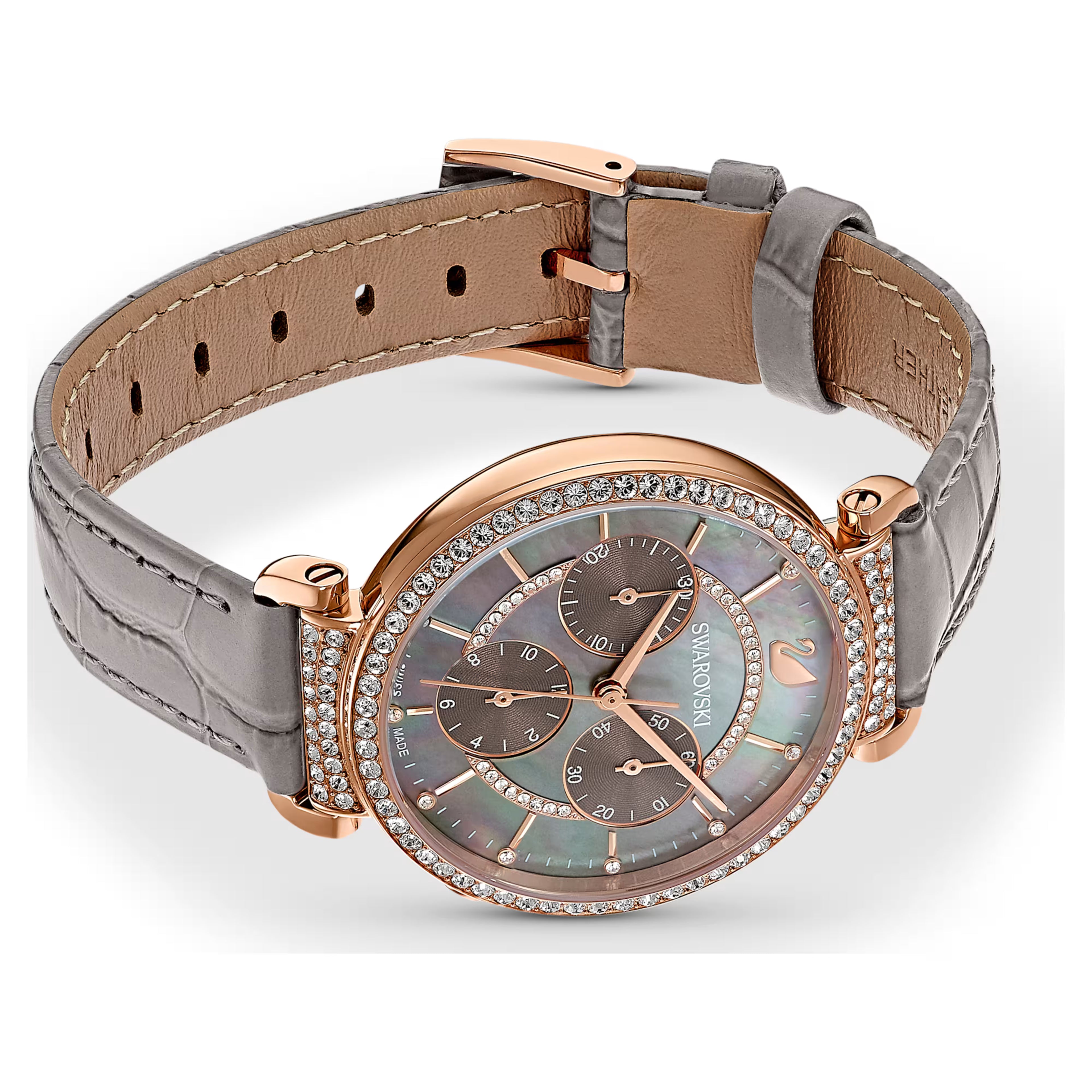 Swarovski Passage Chrono watch Swiss Made, Leather strap, Rose gold tone 5580348