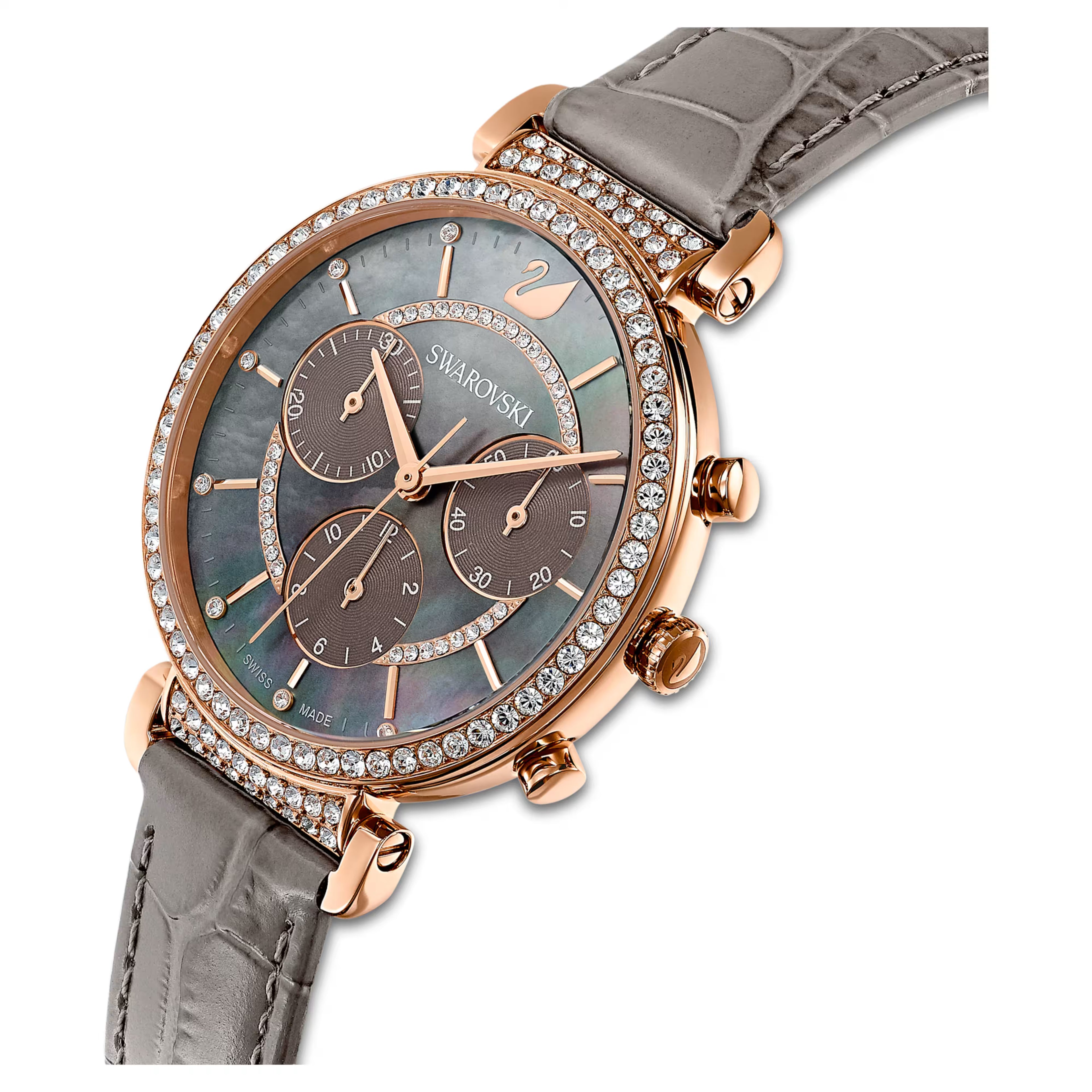 Swarovski Passage Chrono watch Swiss Made, Leather strap, Rose gold tone 5580348