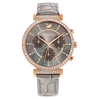 Swarovski Passage Chrono watch Swiss Made, Leather strap, Rose gold tone 5580348
