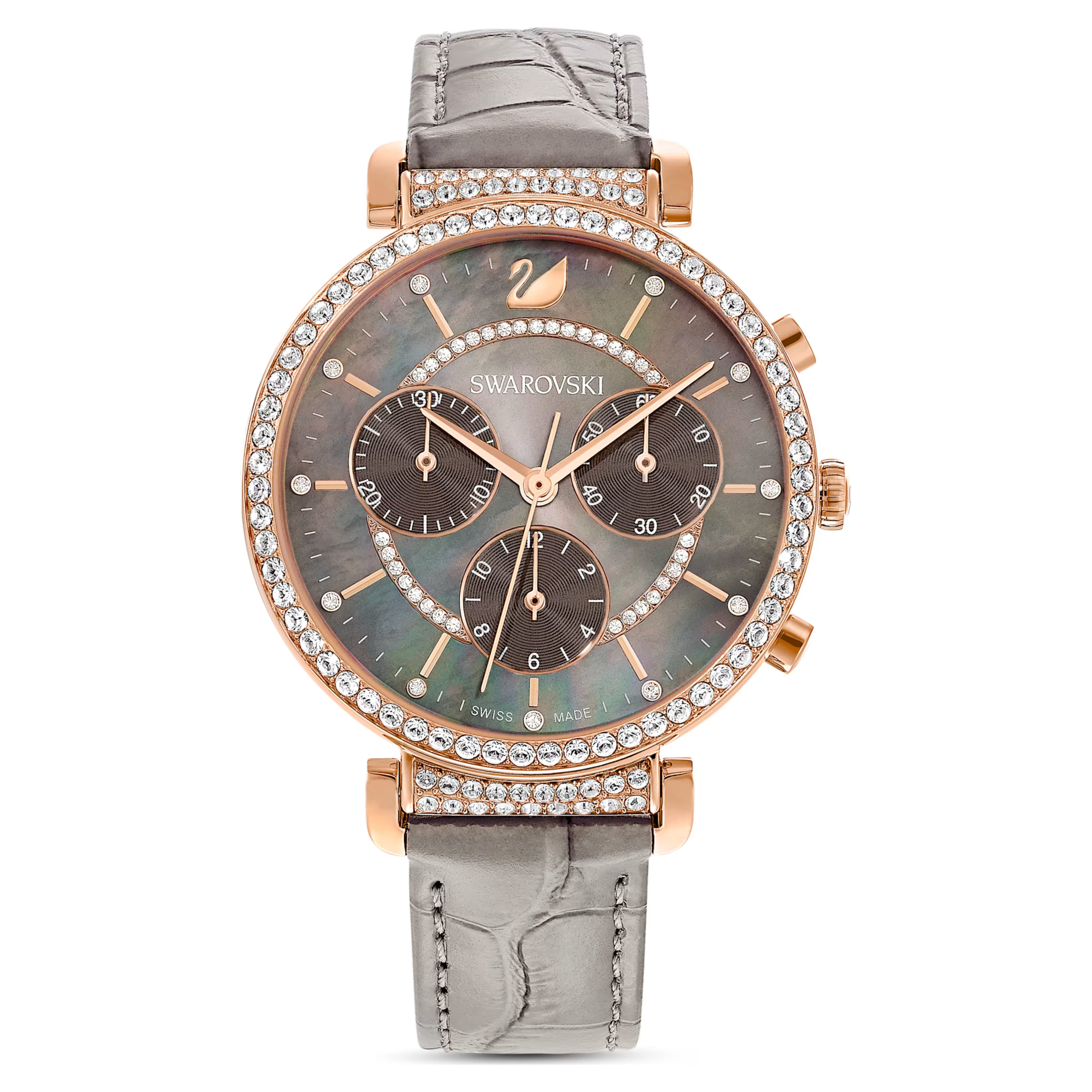 Swarovski Passage Chrono watch Swiss Made, Leather strap, Rose gold tone 5580348