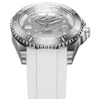 Oceaneva Mens Deep Marine Explorer II Silver Damascus Steel Dial Watch White Rubber