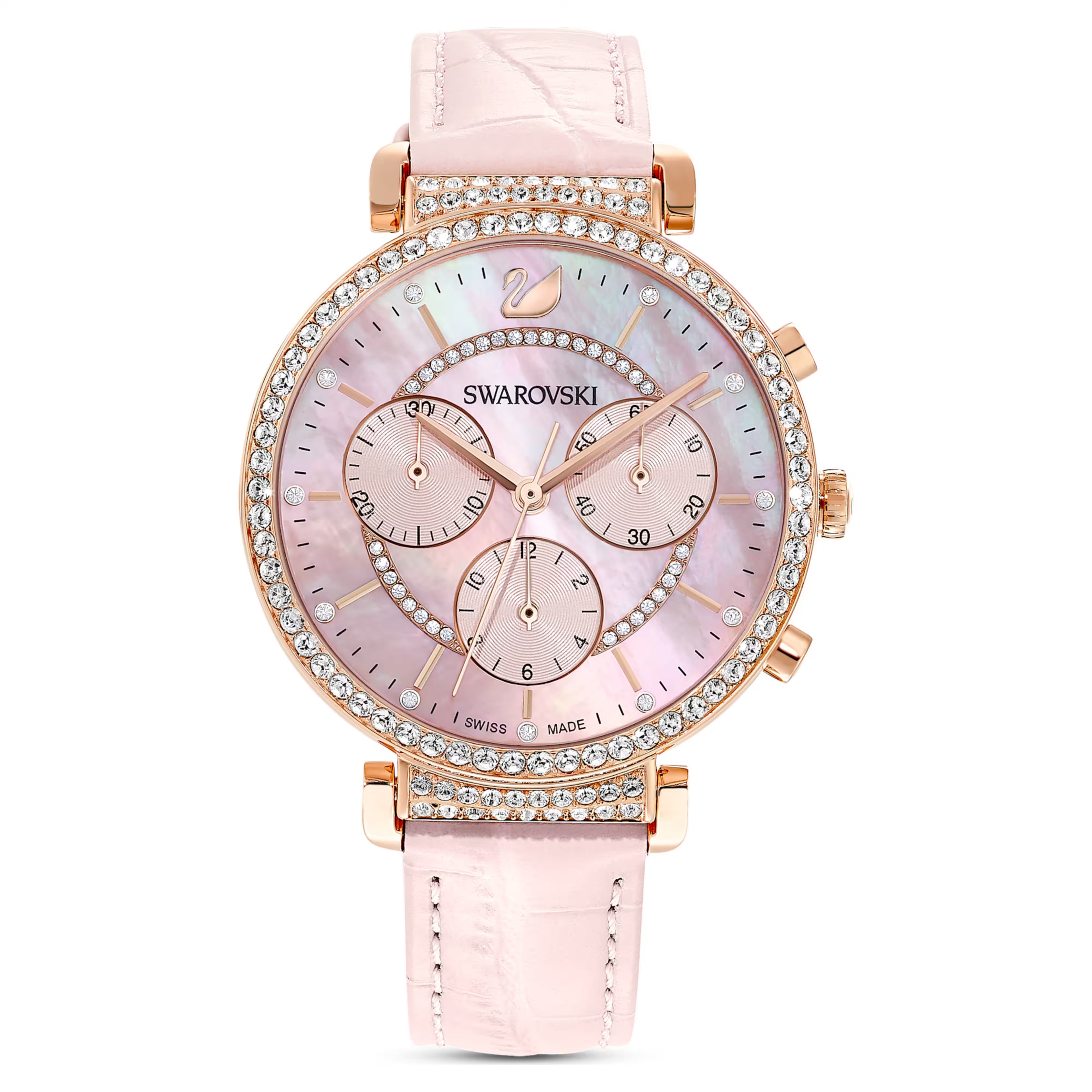 Swarovski Passage Chrono Watch Leather Strap, Pink, Rose-Gold Tone 5580352