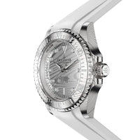 Oceaneva Mens Deep Marine Explorer II Silver Damascus Steel Dial Watch White Rubber