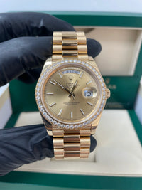 Rolex Day-Date 40 228348RBR Diamond Bezel Champagne Dial