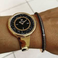 Swarovski Crystalline Rose Gold Stainless Steel Black Dial Quartz Watch for Ladies - 5295334