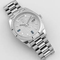Rolex Day-Date 40 Platinum Presidential 228206 Smooth Bezel Paved / Baguette Diamond Dial