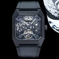 Men's Automatic Skeleton Tourbillon Watch - Grey Dial, Black Titanium Case, Rubber Strap