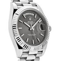 Rolex Day-Date 40 Presidential 228239 Fluted Bezel Dark Rhodium Stripe Motif Dial
