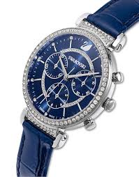 Swarovski Passage Chrono Watch, Swiss Made, Leather Strap, Blue, 5580342