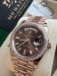 Rolex Day-Date 40 Presidential 228345RBR Diamond Bezel Chocolate Diagonal Motif Dial