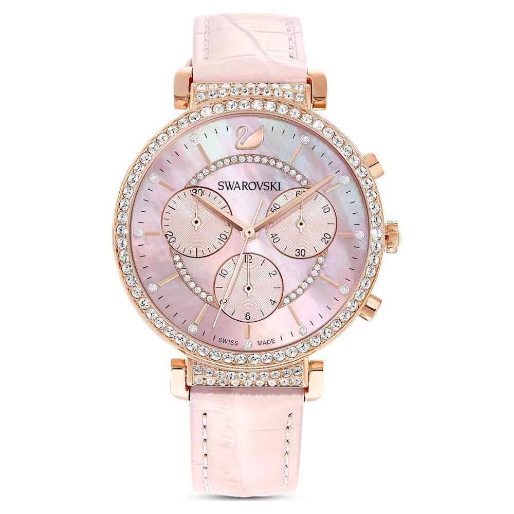 Swarovski Passage Chrono Watch Leather Strap, Pink, Rose-Gold Tone 5580352
