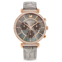 Swarovski Passage Chrono watch Swiss Made, Leather strap, Rose gold tone 5580348