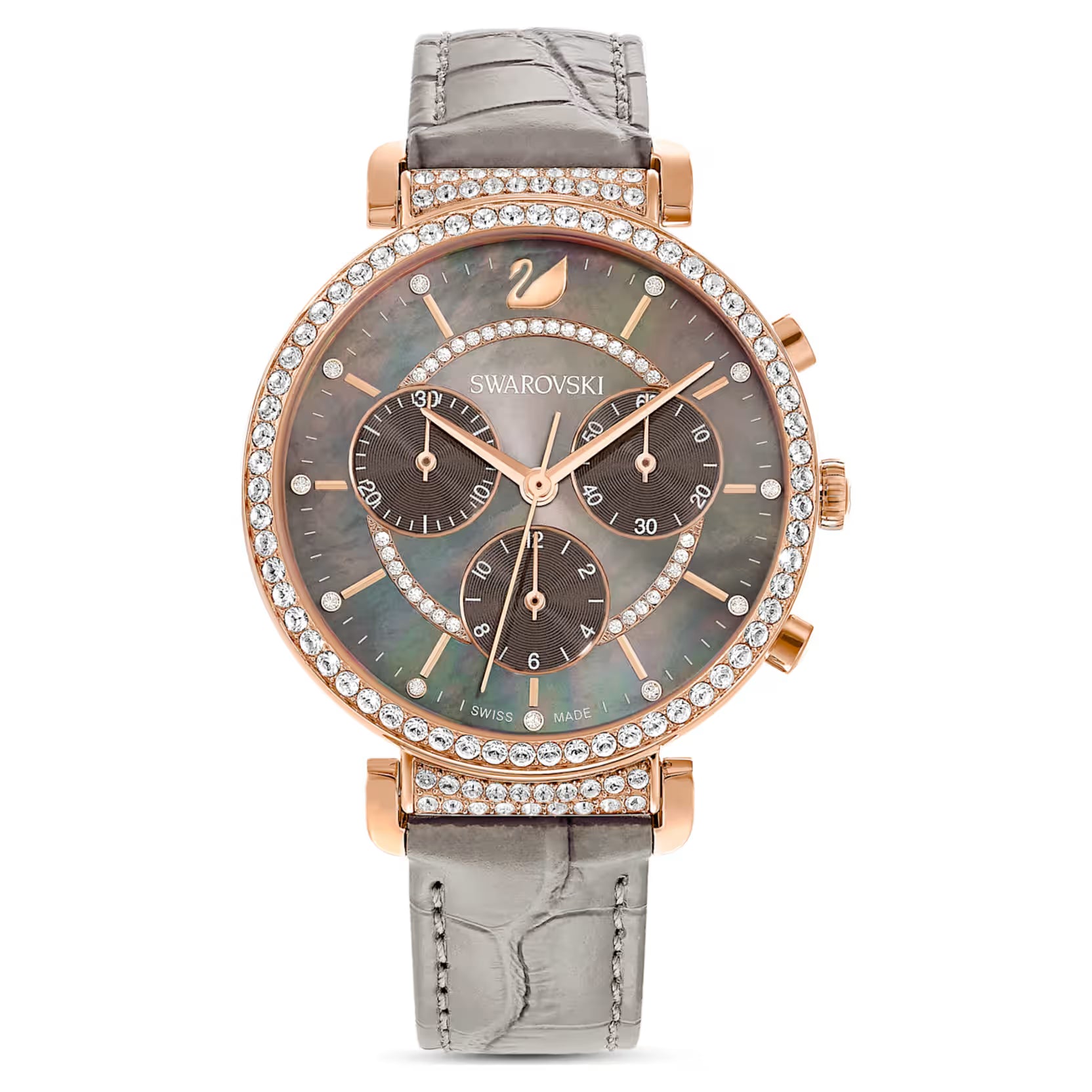 Swarovski Passage Chrono watch Swiss Made, Leather strap, Rose gold tone 5580348