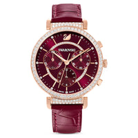 Swarovski Passage Chrono Red Dial leather Strap Watch for Women - 5580345