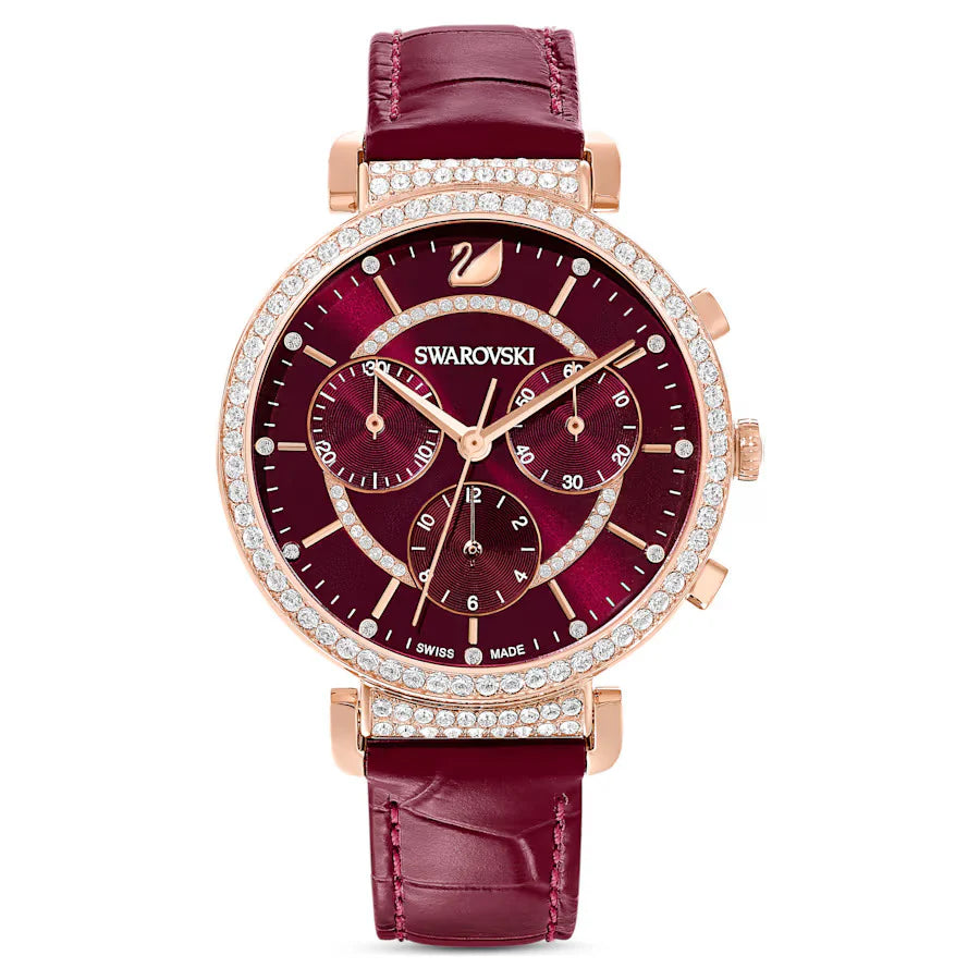 Swarovski Passage Chrono Red Dial leather Strap Watch for Women - 5580345
