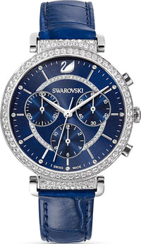 Swarovski Passage Chrono Watch, Swiss Made, Leather Strap, Blue, 5580342