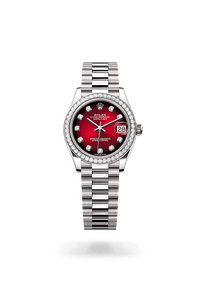 ROLEX LADIES DATEJUST 69174 RED VIGNETTE FACTORY DIAMOND 18K GOLD STEEL WATCH