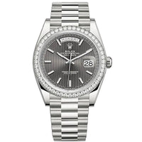 Rolex Day-Date 40 Presidential 228349RBR Diamond Bezel Dark Rhodium Stripe Motif Dial