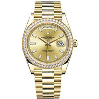 Rolex Day-Date 40 228348RBR Diamond Bezel Baguette Diamond Champagne Dial