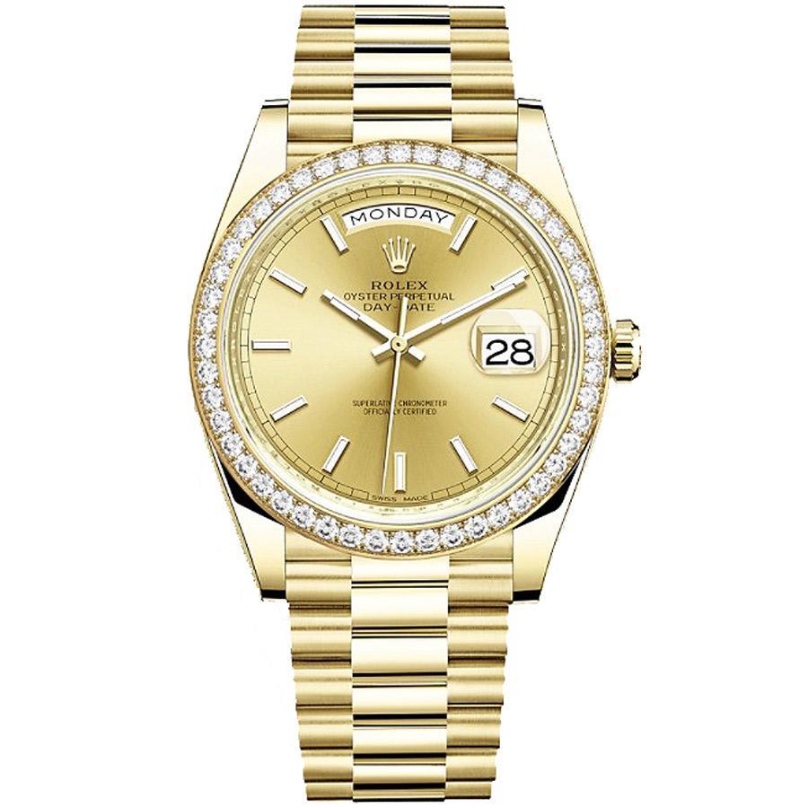 Rolex Day-Date 40 228348RBR Diamond Bezel Champagne Dial