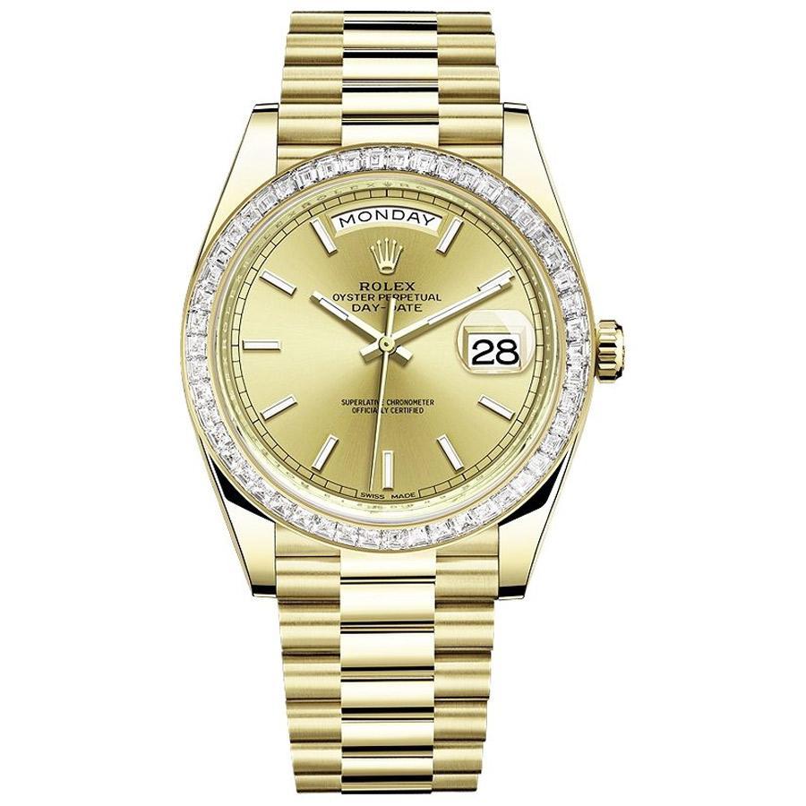 Rolex Day-Date 40 228398TBR Baguette Diamond Bezel Champagne Dial