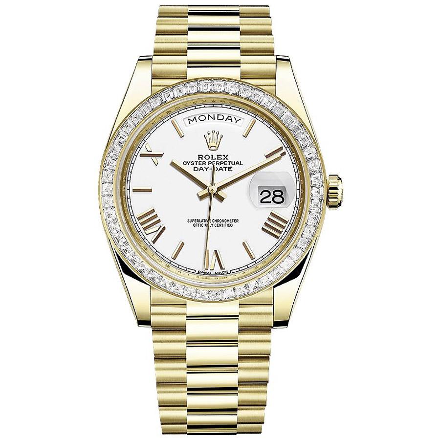 Rolex Day-Date 40 228398TBR Baguette Diamond Bezel White Dial