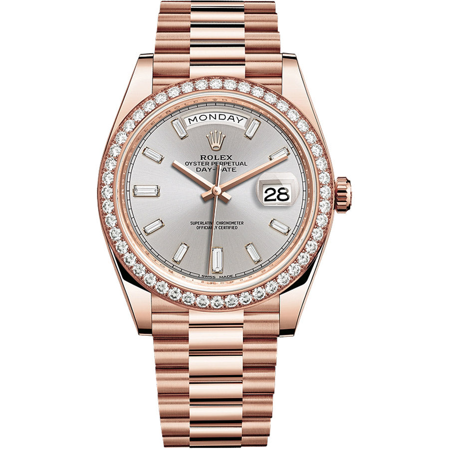 Rolex Day-Date 40 Presidential 228345RBR Diamond Bezel Baguette Sundust Dial