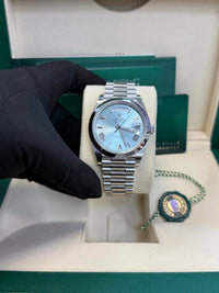 Rolex Day-Date 40 Platinum Presidential 228206 Smooth Bezel Ice Blue Quadrant Motif Dial