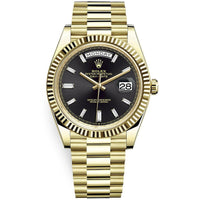 Rolex Day-Date 40 Presidential 228238 Fluted Bezel Baguette Diamond Black Dial