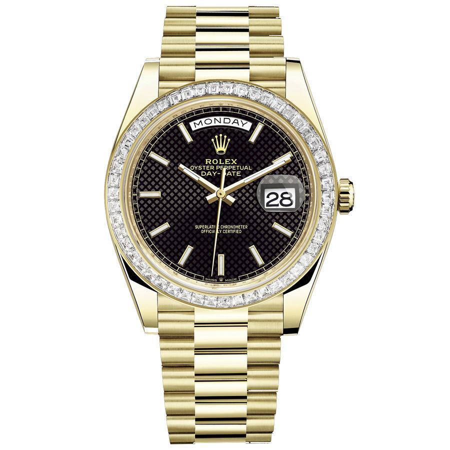 Rolex Day-Date 40 Presidential 228398TBR Baguette Diamond Bezel Black Dial