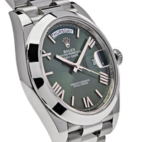 Rolex Day-Date 40 Platinum Presidential 228206 Smooth Bezel Olive Green Dial