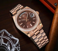 Rolex Day-Date 40 Presidential 228345RBR Diamond Bezel Chocolate Diagonal Motif Dial